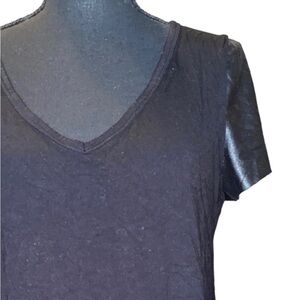 Apt9 Black T-Shirt with Faux Leather Sleeves